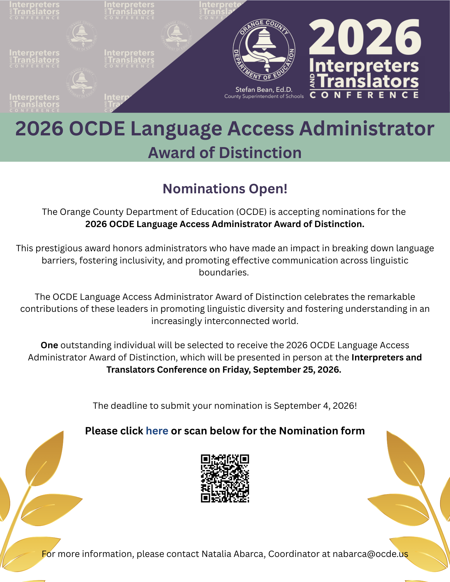 2026 Language Access Administrator Award of Distinction Nominations Open!.png