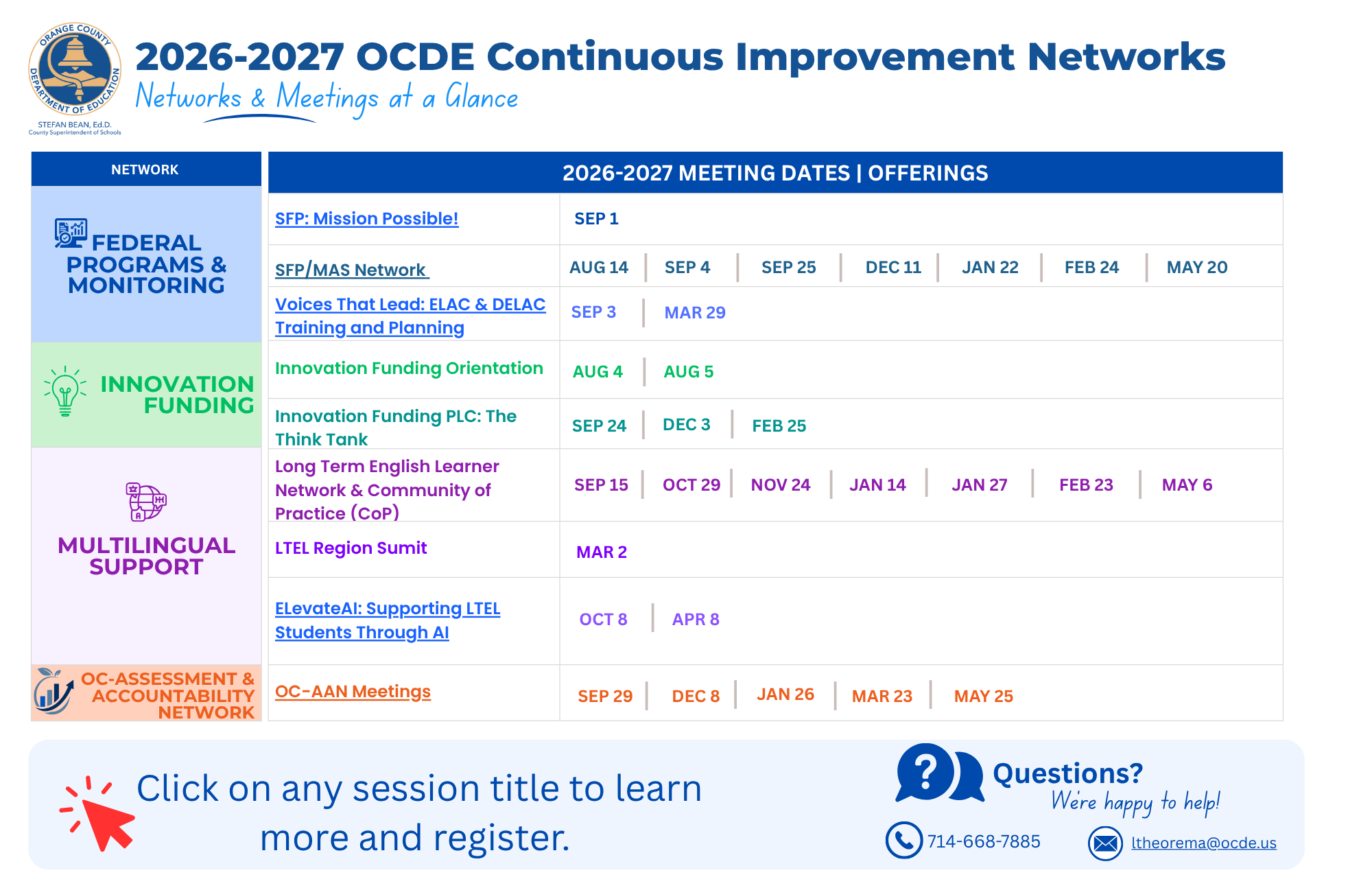 2026–2027 Networks & Meetings at a Glance