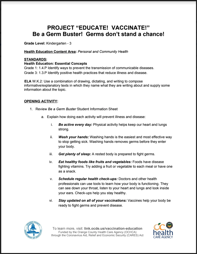 Be a Germ Buster Mini-Lesson