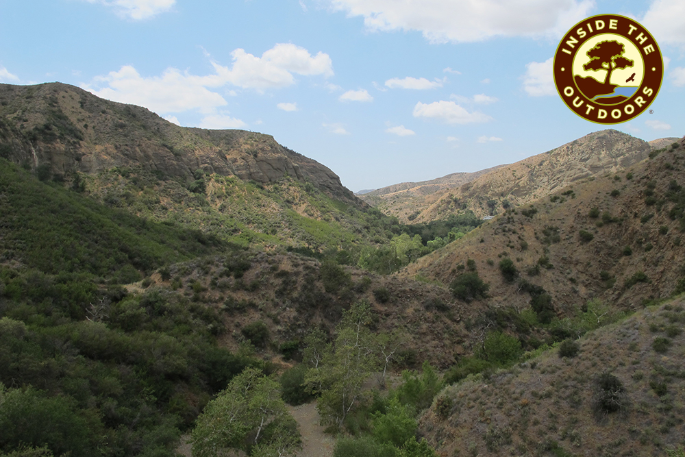 view of Modjeska Canyon, Inside the Outdoors logo in corner