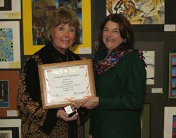 Bonnie Swann, Director of Elementary Education, Newport-Mesa Unified School District with Board President Elizabeth Parker