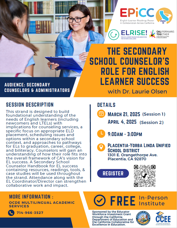 Thumbnail for The Secondary School Counselors Role for English Learner Success with Dr. Laurie Olsen, Session 1 of 2